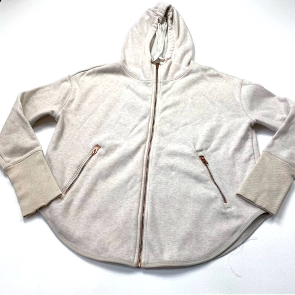 Athleta Cream Full Zip Hoodie Knit Cuffs Size XS